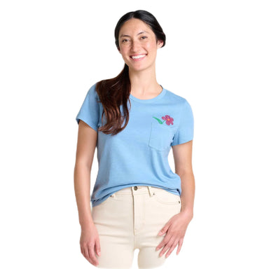 Toad & Co Women's Embroidered Primo Short Sleeve Crew Weathered Blue Model Front