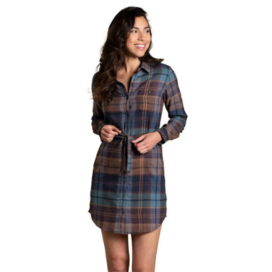Toad & Co Women's Re-Form Flannel Shirtdress Riverside Model Front View