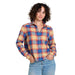 Toad&Co W's Re-Form Flannel Boxy Shirt, Straw Multi Ombre, front view on model 