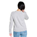 Toad&Co Women's Cazadero Crew Sweater shown in the Heather Grey Strawberry option. Back view.