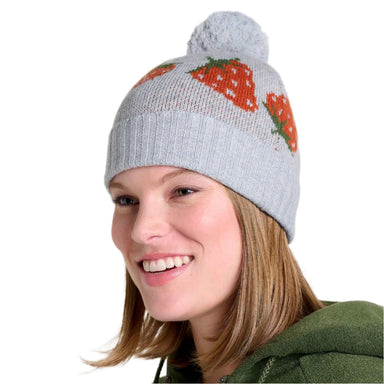 toad and co cazadero pom beanie in heather grey strawberry side model view