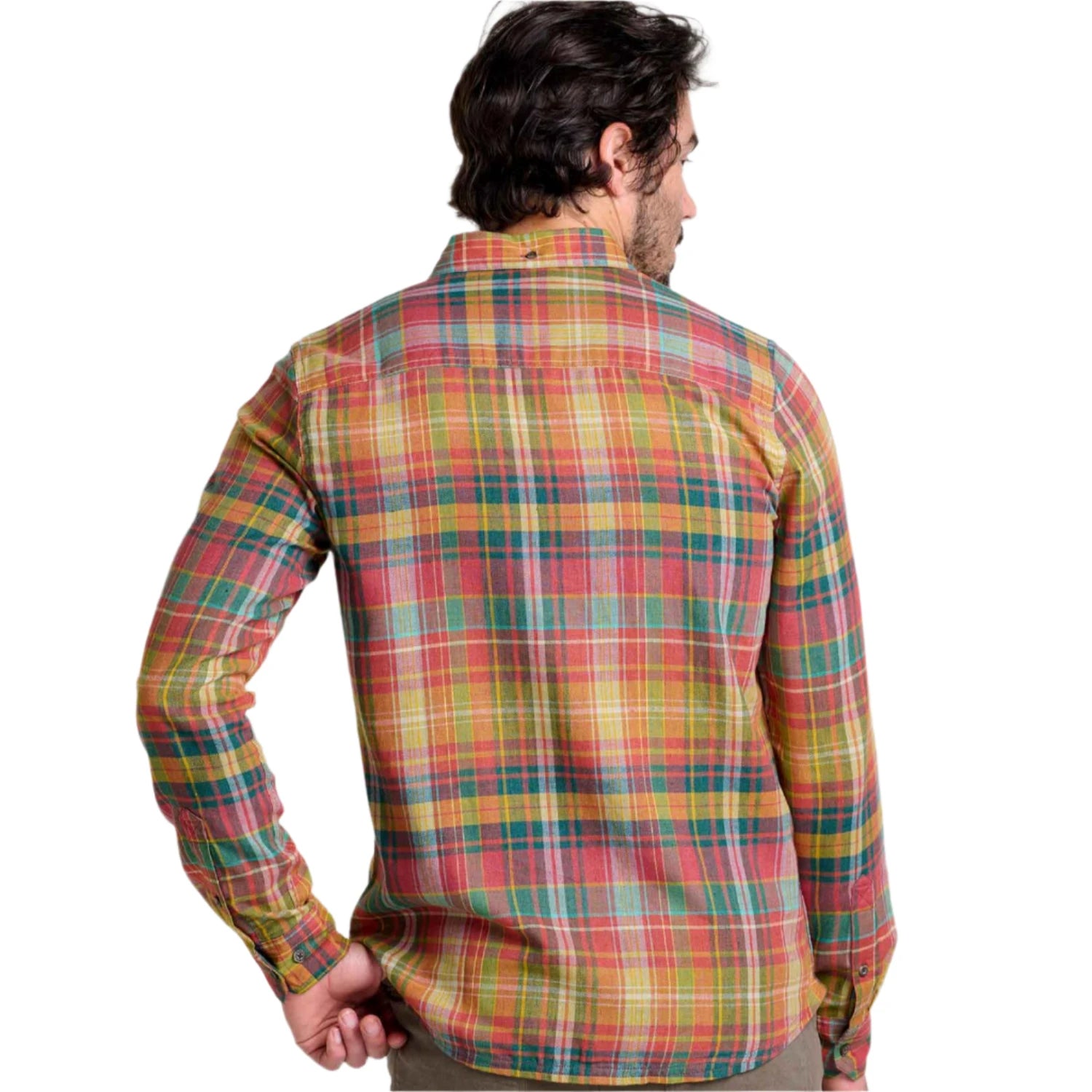 toad and co mens airsmyth long sleeve shirt in sundown madras back model view