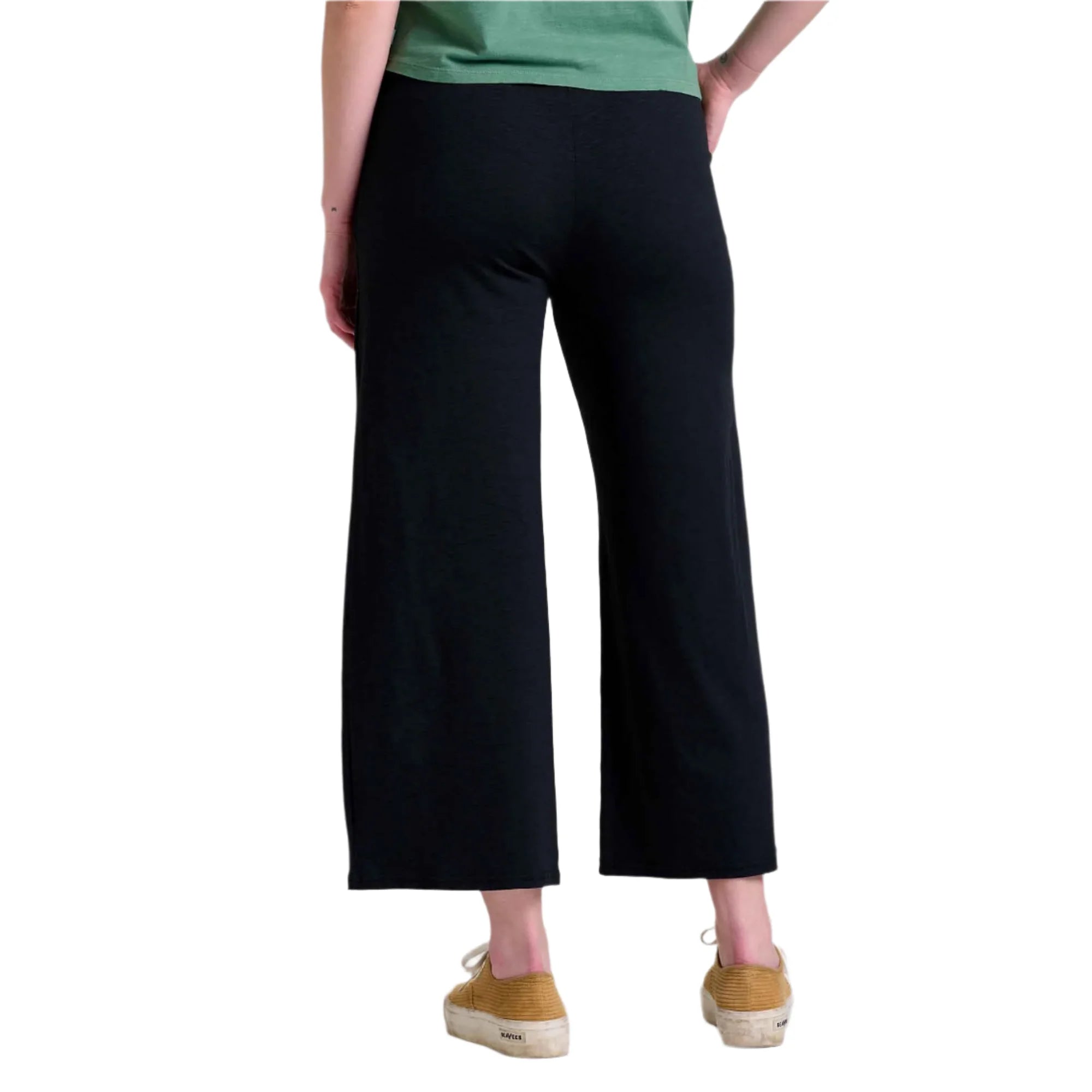 toad and co womens chaka wide leg pant in black back model view