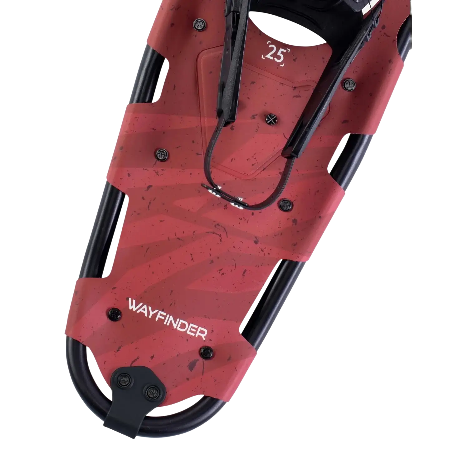 Tubbs Men's Wayfinder Snowshoes in red & black, decking view