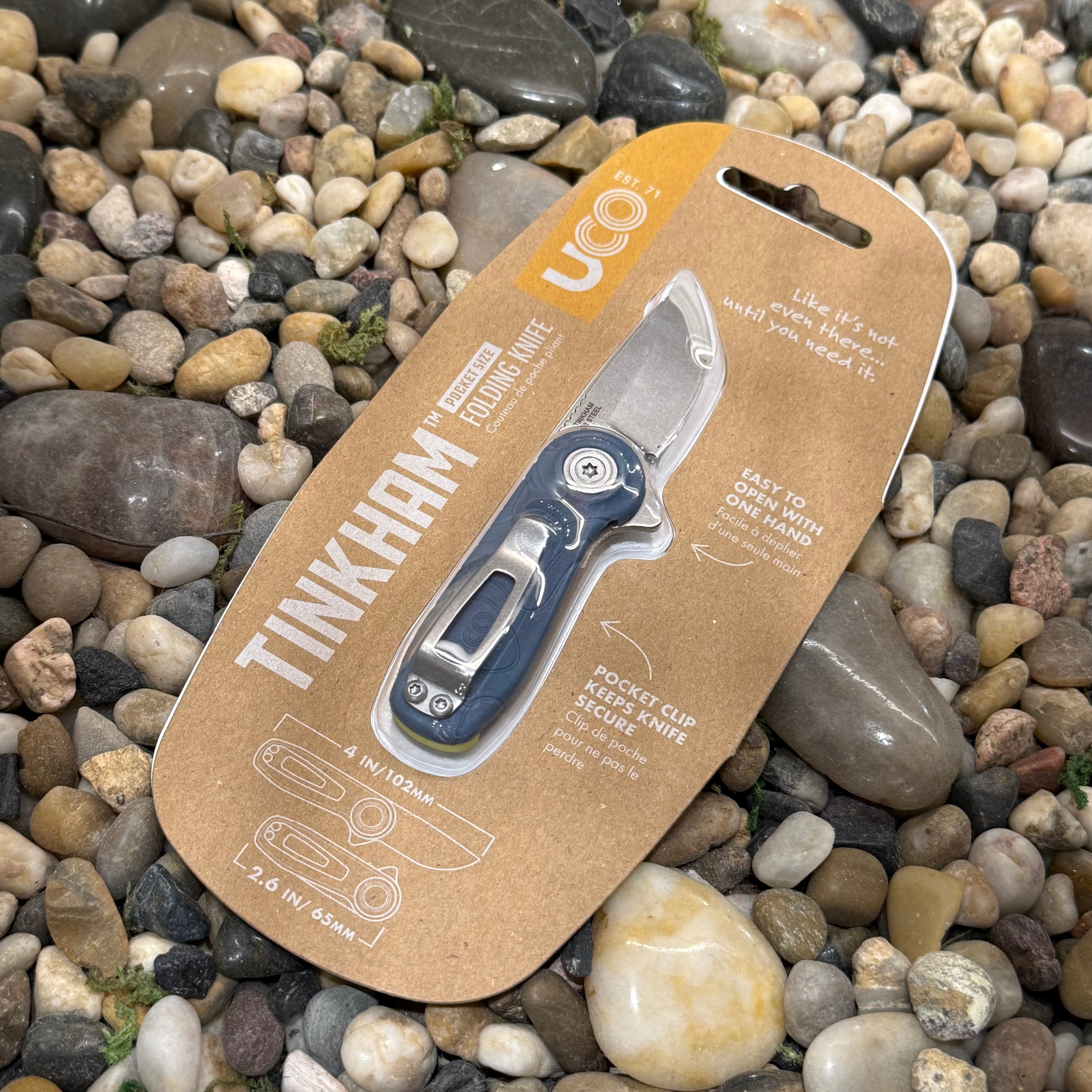 UCO Tinkham Pocket Size Folding Knife in Ocean, show in package