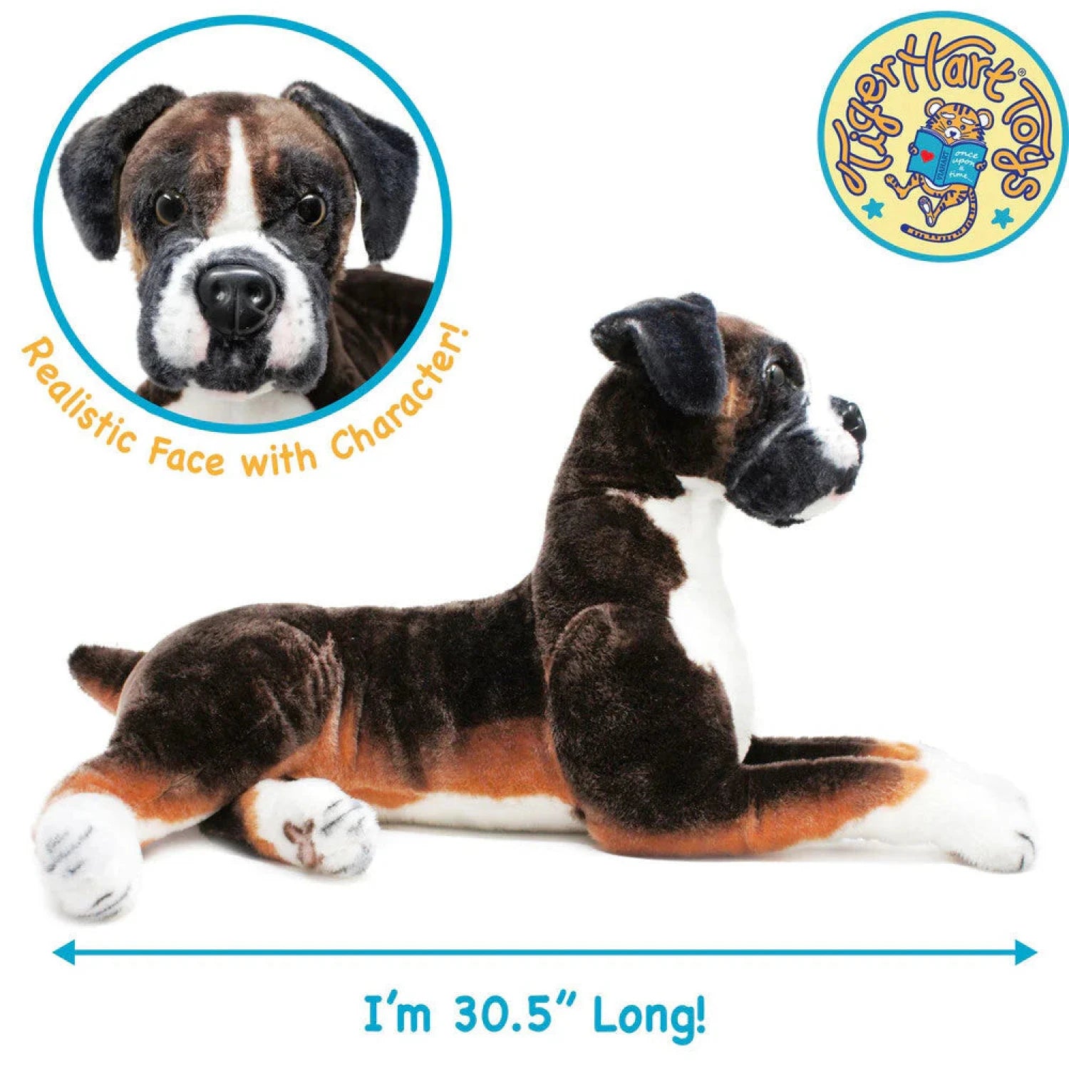 Viahart Toys Life-Sized Dog Plush, bob the boxer side view dimensions