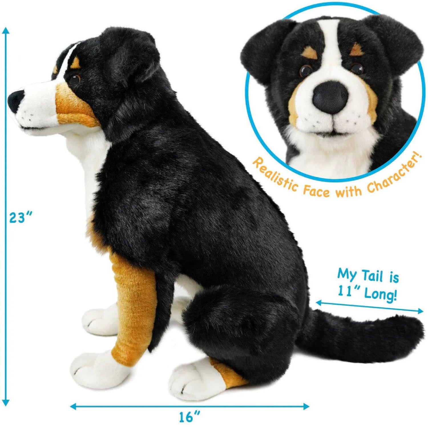 Viahart Toys Life-Sized Dog Plush, bryson the bernese mountain dog side view