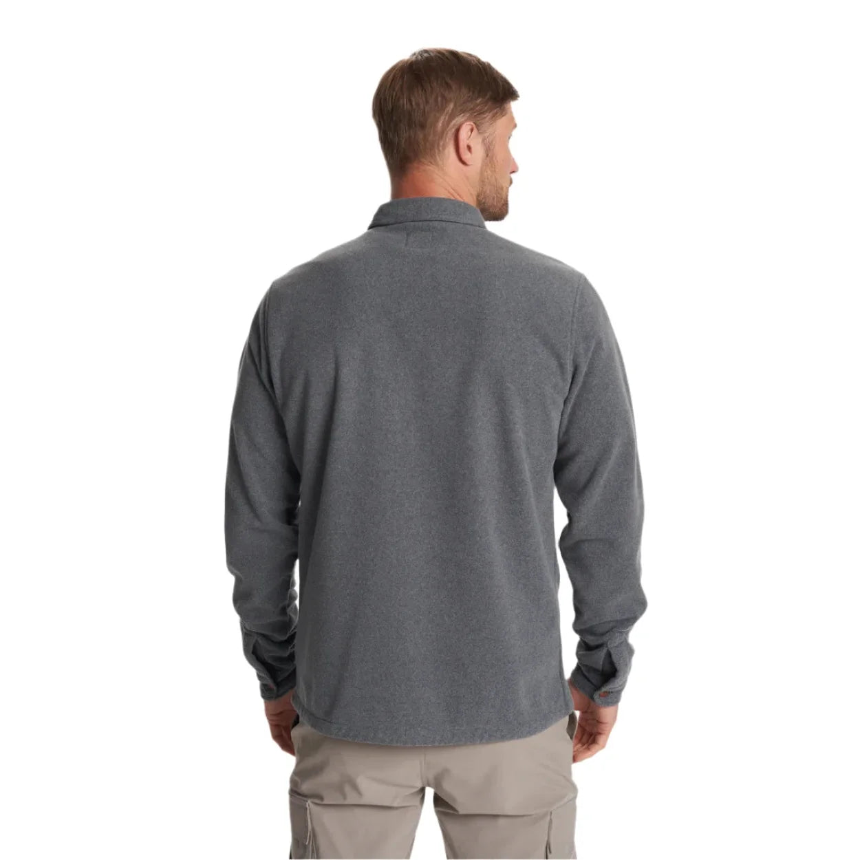 vuori mens aspen shirt jacket in heather grey back model view