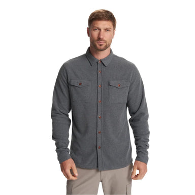 vuori mens aspen shirt jacket in heather grey front model view