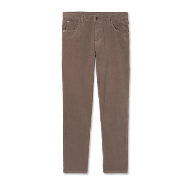 Vuori Men's Optimist 5 Pocket Cord Pant shown in the Chocolate Milk color. Front view, flat.