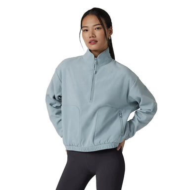 vuori womens aspen half zip in chalk blue front flat view