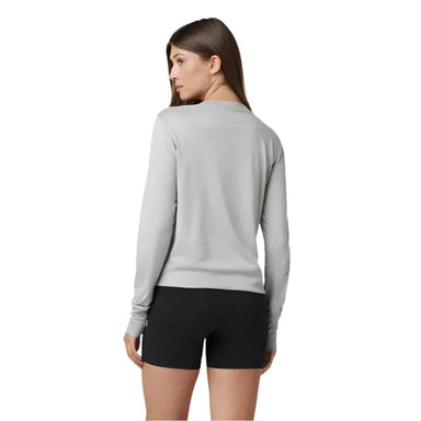 Vuori Women's Daydream Crew in light heather grey, on model back