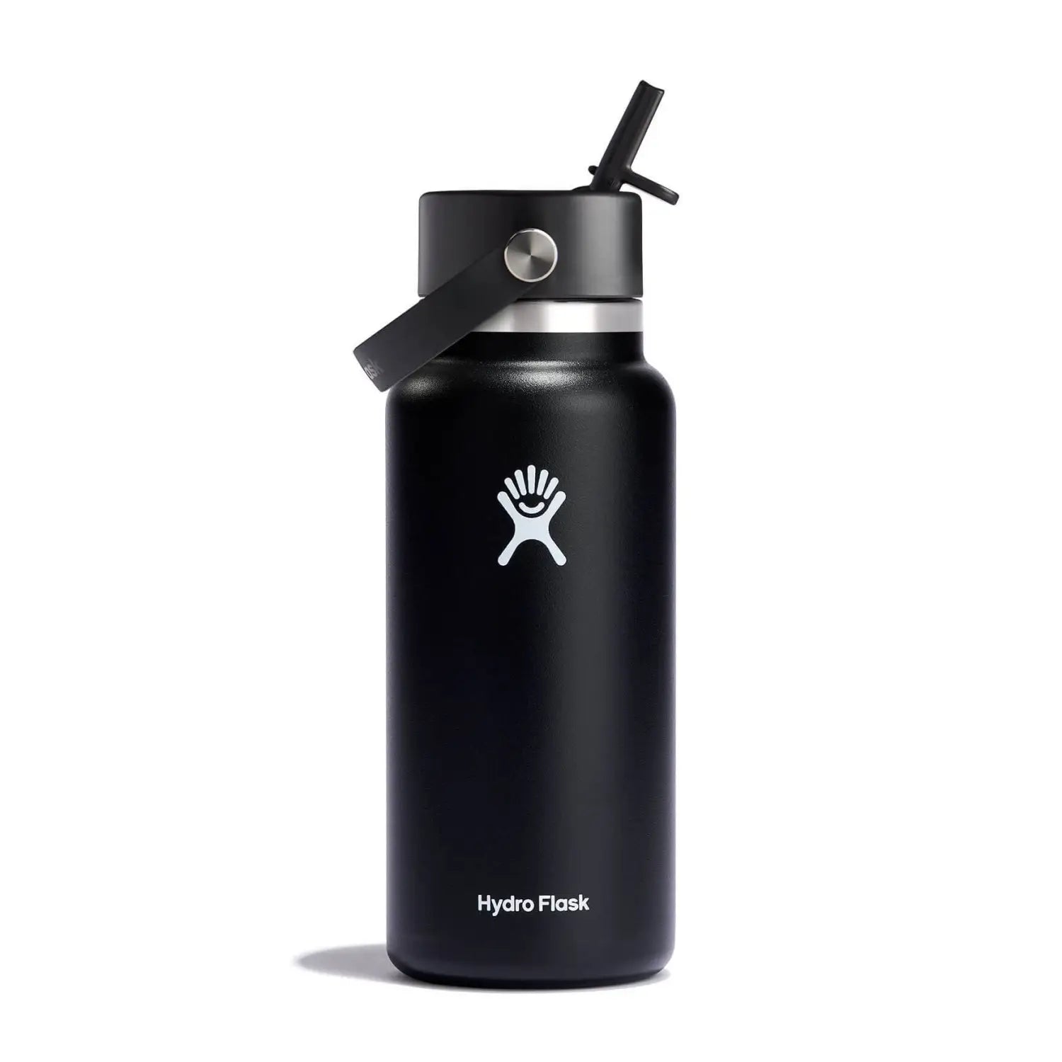 Hydro Flask Wide Mouth w/ Flex Straw Cap 32 oz insulated stainless steel water bottle in black