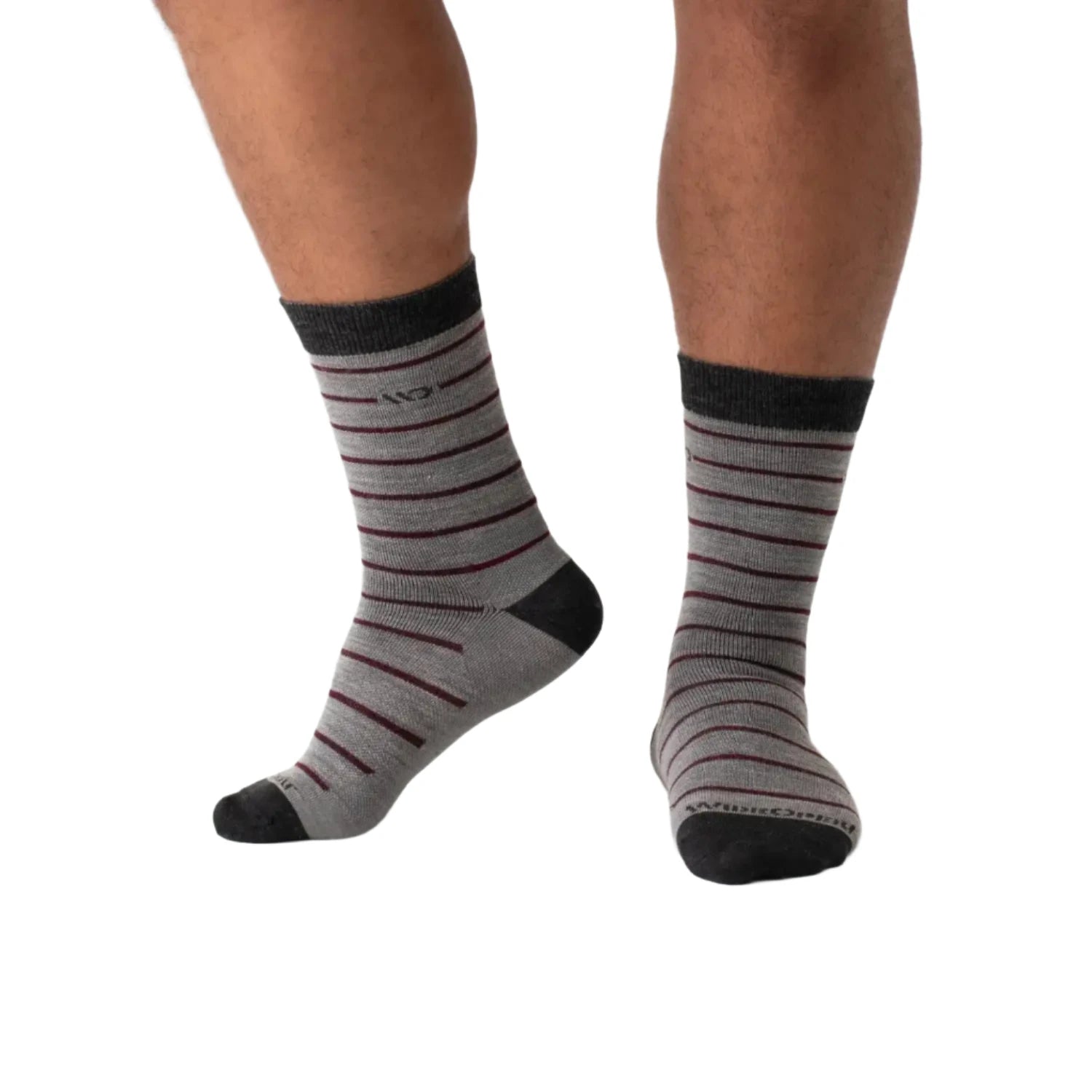 WIDE OPEN® Men’s Horizontal Pinstripe Lightweight Crew Socks shown in the Light Grey color option. Side view.