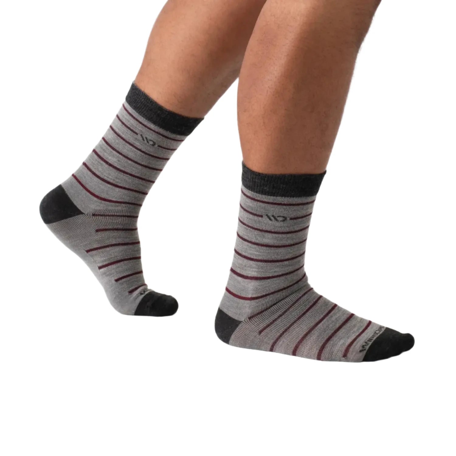 WIDE OPEN® Men’s Horizontal Pinstripe Lightweight Crew Socks shown in the Light Grey color option.  Side view.