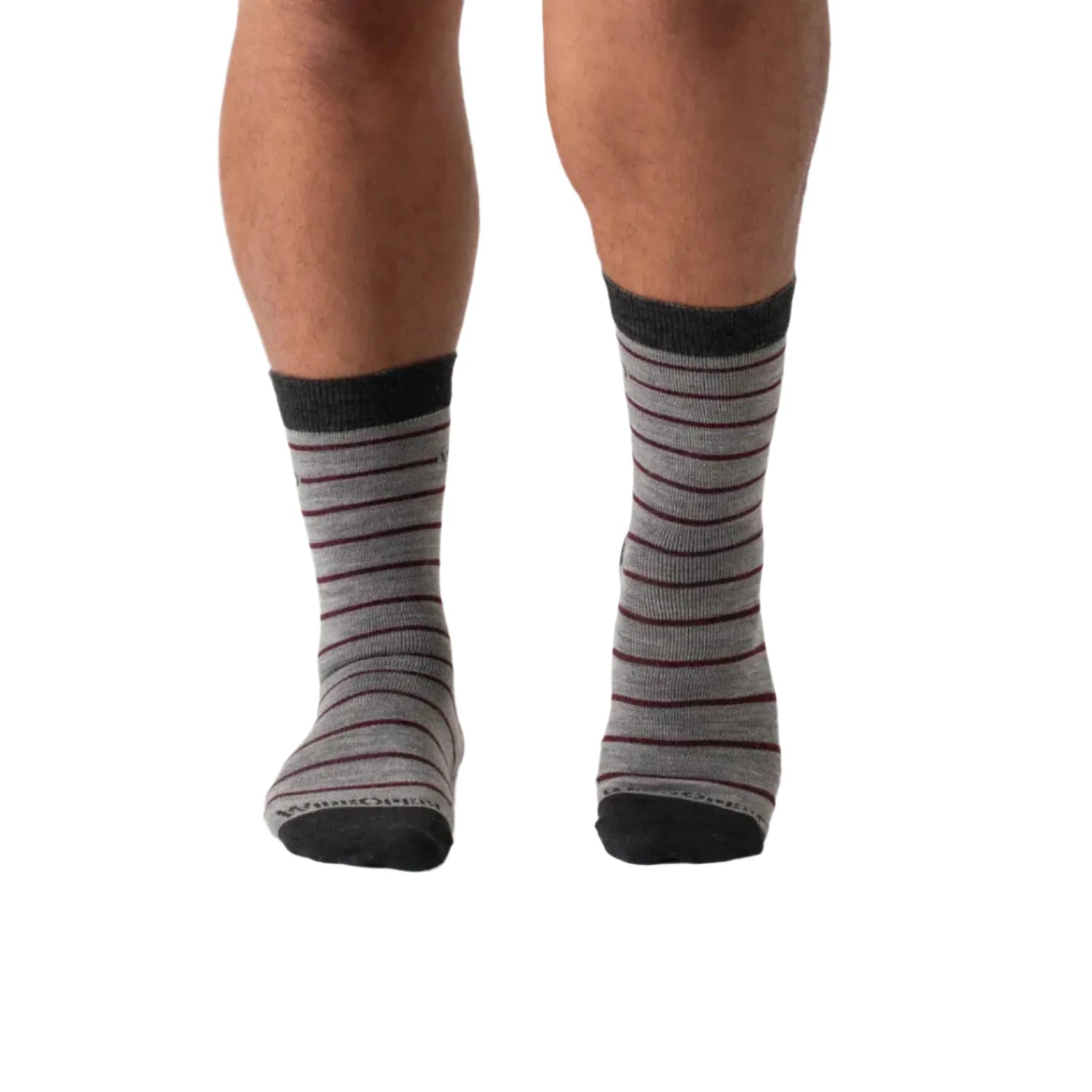 WIDE OPEN® Men’s Horizontal Pinstripe Lightweight Crew Socks shown in the Light Grey color option. Front view.