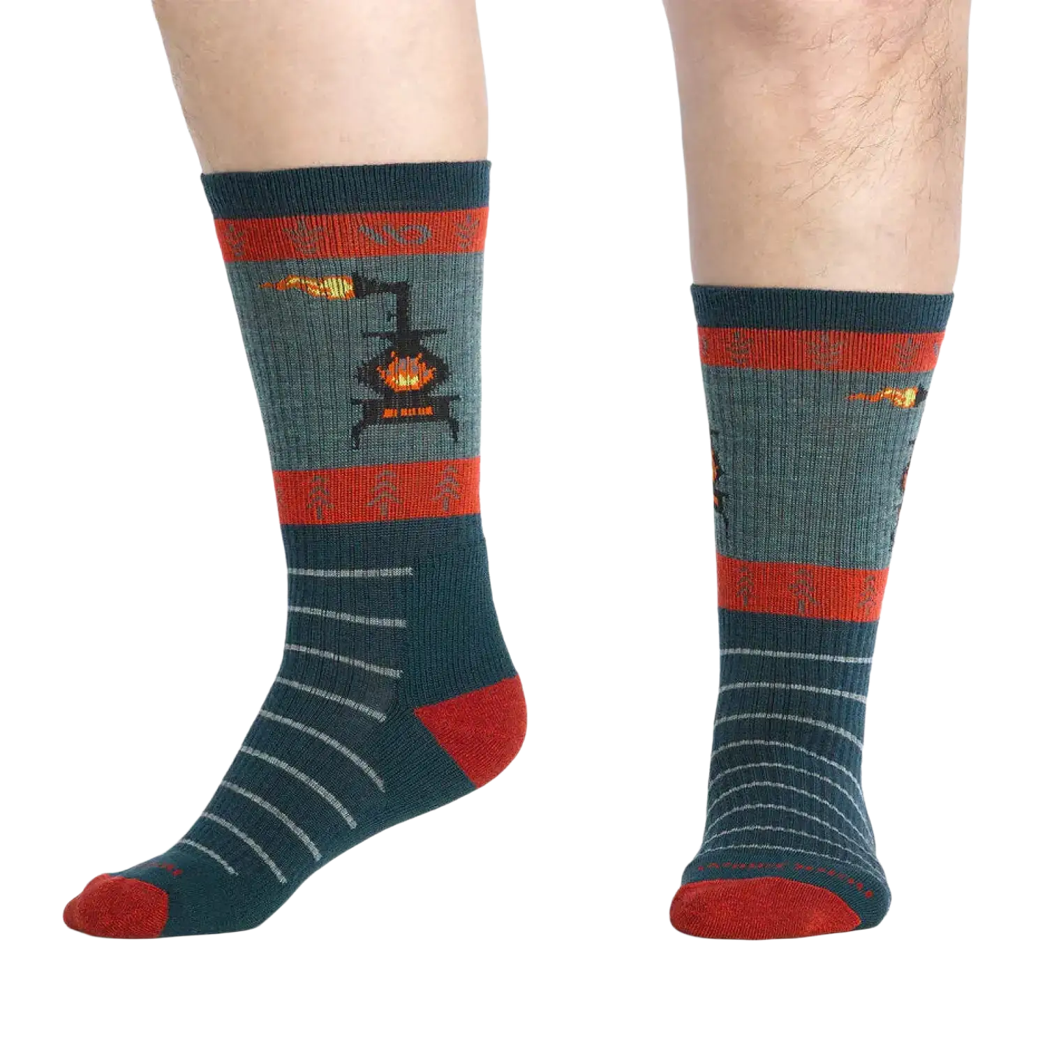 Wide Open Men's Stoked Cushioned Crew Socks in juniper, on model