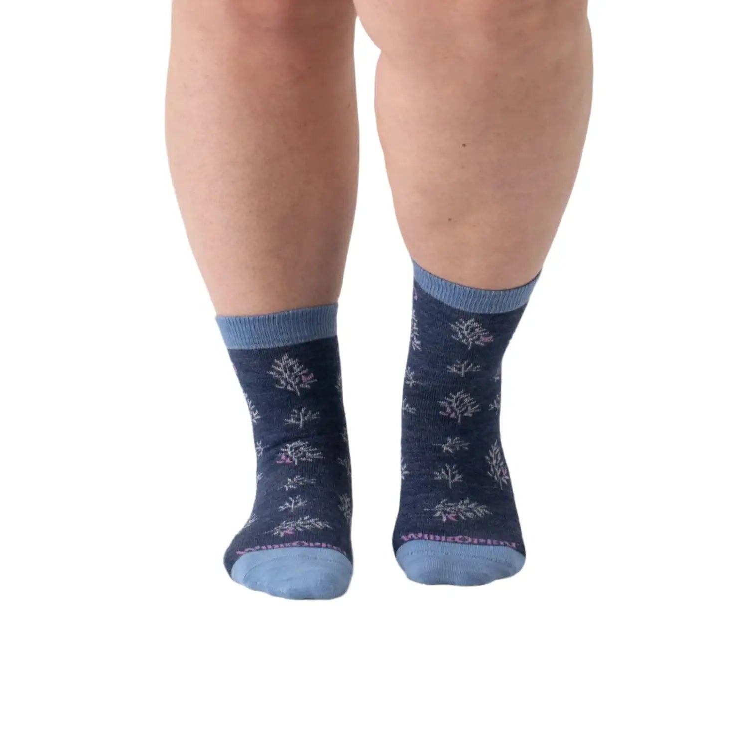 Wide Open W's Foliage Lightweight Micro Crew SocksW's Foliage Lightweight Micro Crew Socks, Denim, front view on model 