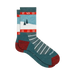 Teal sock with winter scene design on a white background