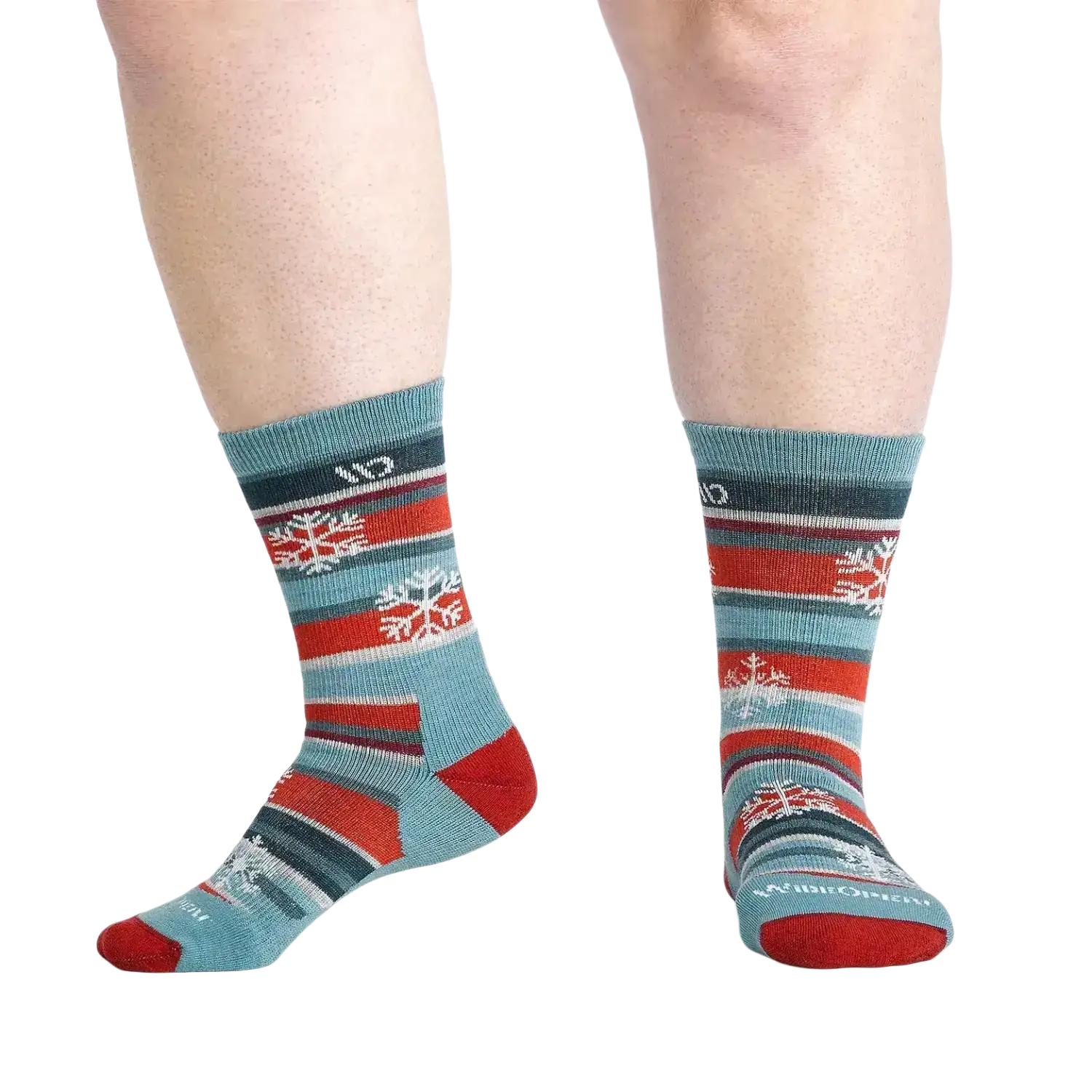 Wide Open Women's Sparkle Cushioned Crew Socks in light teal, on model