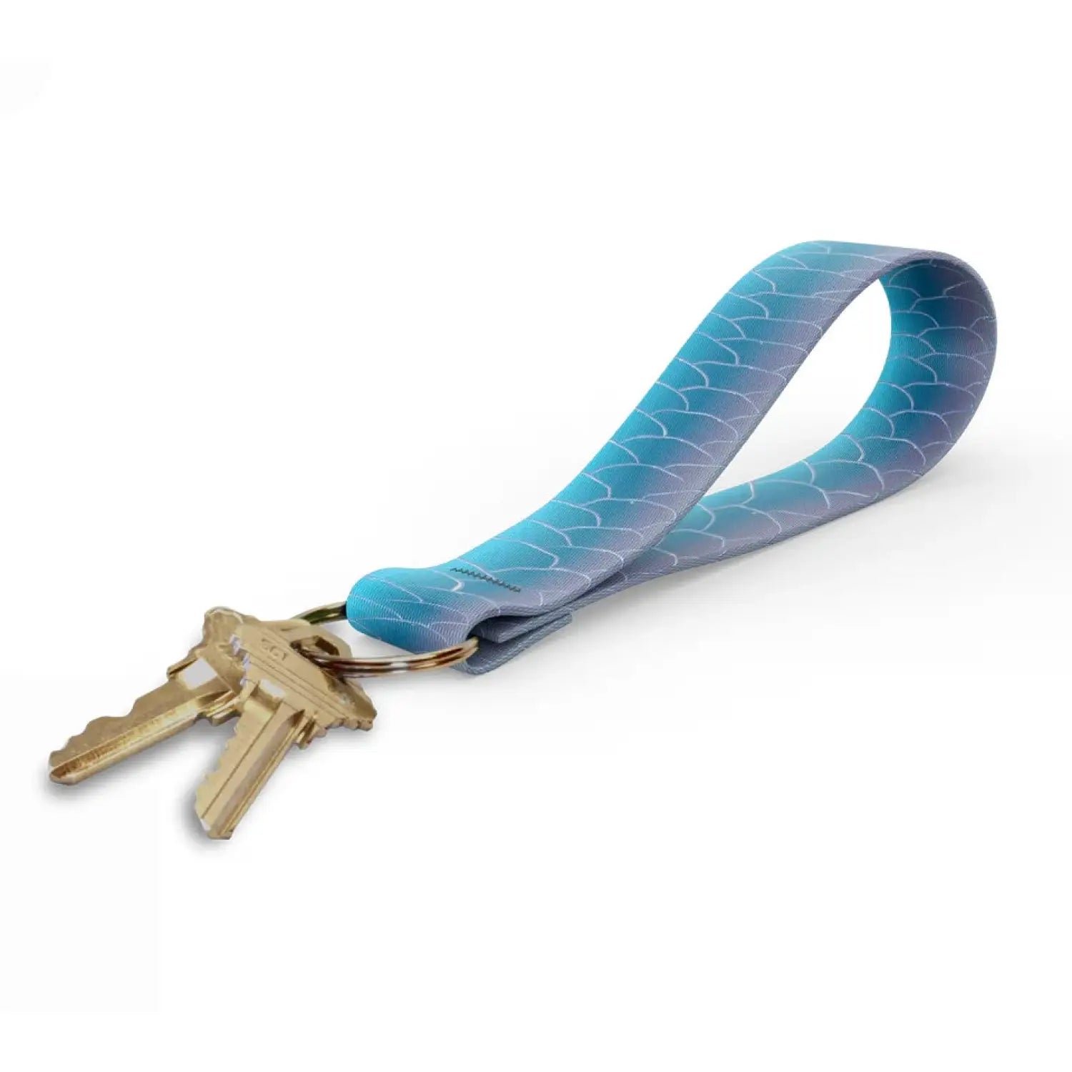 Wingo Key Fob in Tarpon design. Blue and purple scale colors shown with metal ring and keys.
