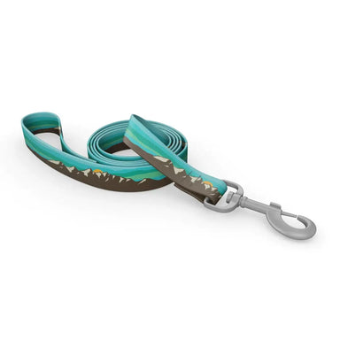 Wingo Outdoors Dog Leash in Grand Teton design, brown mountain scape with blue and green sky.