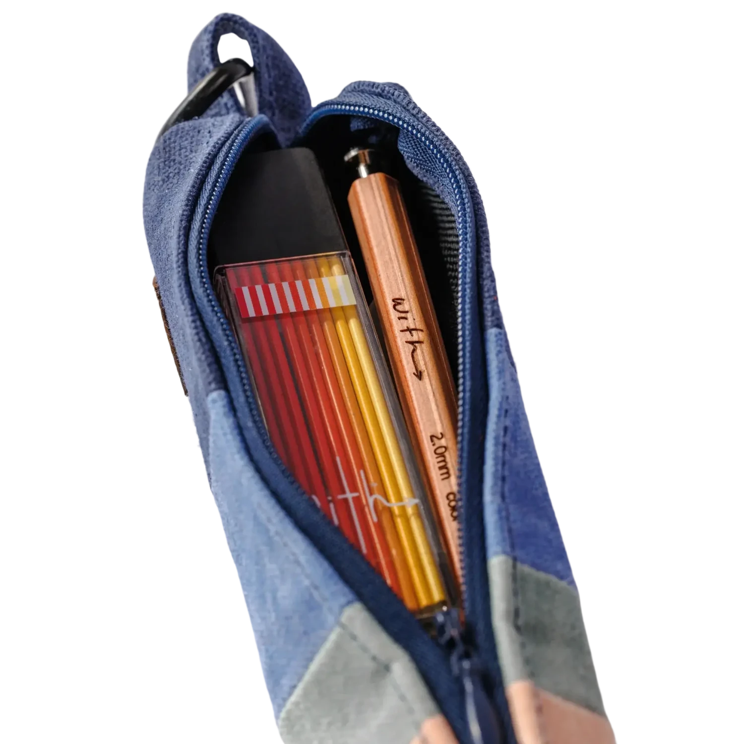 With 36 Colored Pencil Set, case open with colors and pencil inside