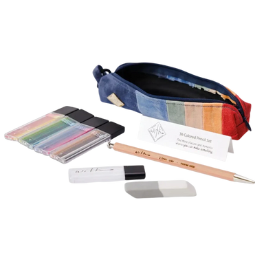 With 36 Colored Pencil Set side angled view, all items included