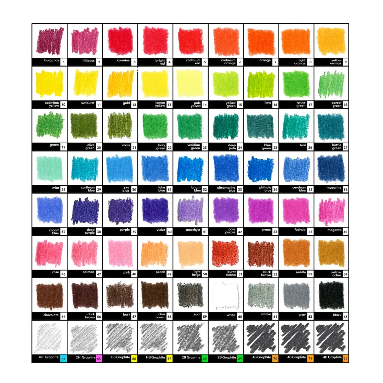 With 72 Lead Deluxe Drawing Set, color swatch page example