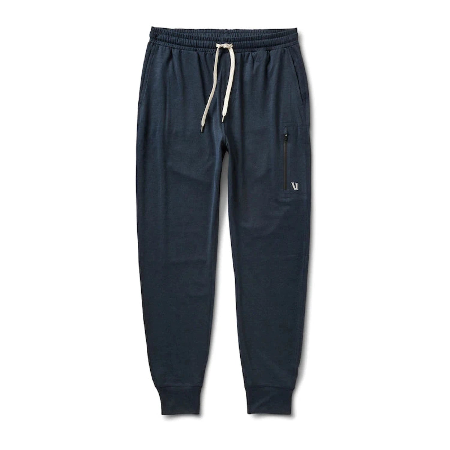 Vuori Men's Sunday Performance Joggers shown in the Ink Heather color option. Front view.