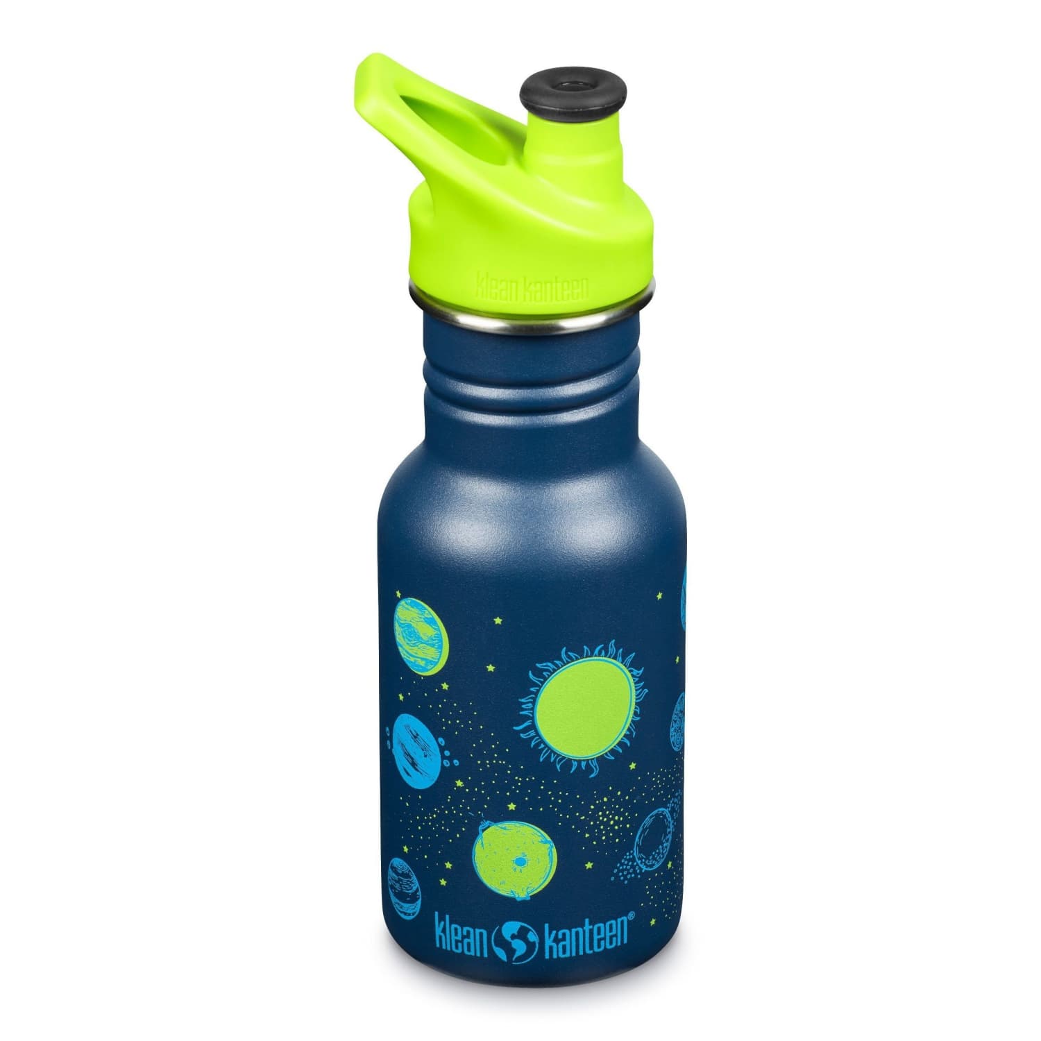 Klean kanteen kids reusable water bottle stainless steel chip resistant blue planets