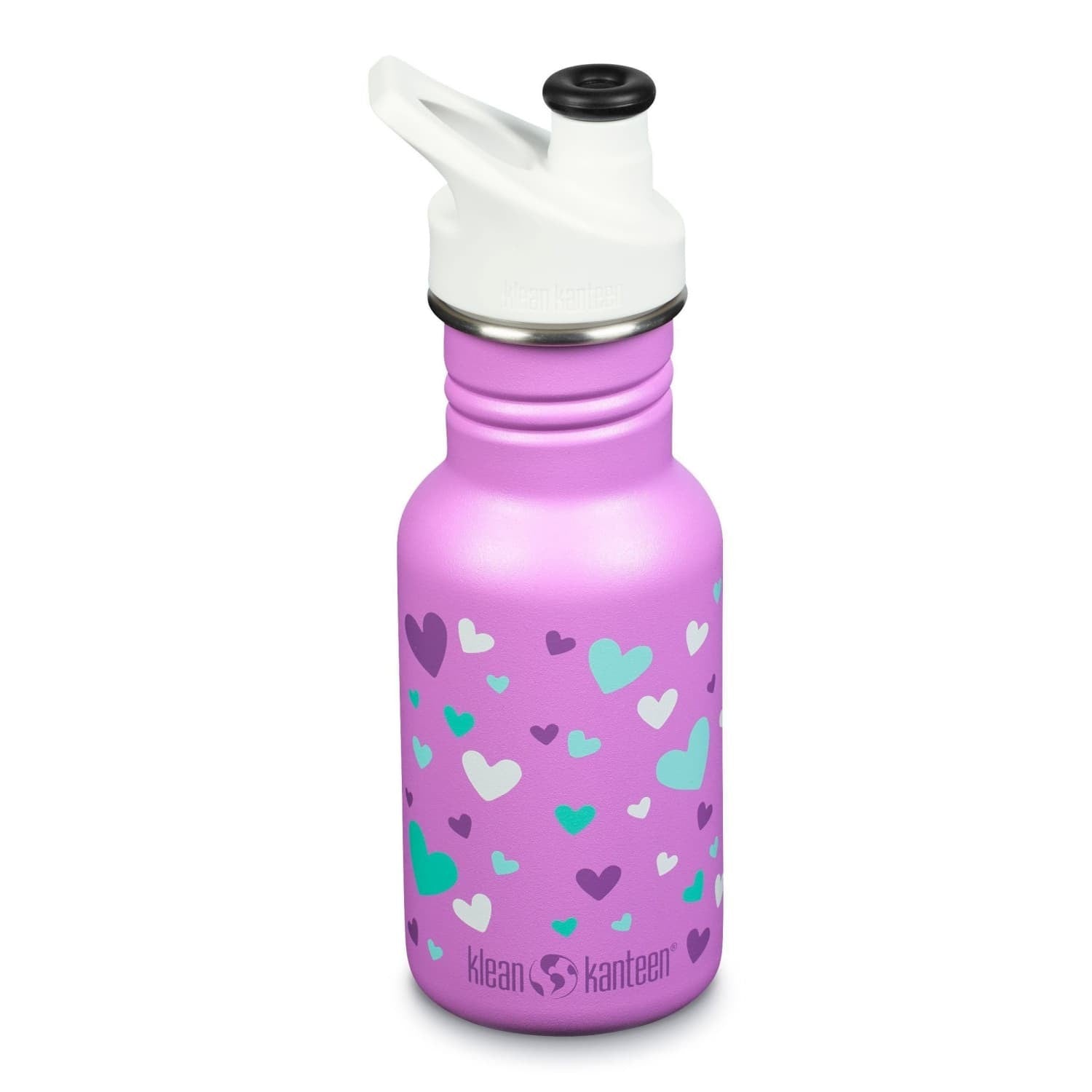 Klean kanteen kids reusable stainless steel 12 oz water bottle purple orchid hearts