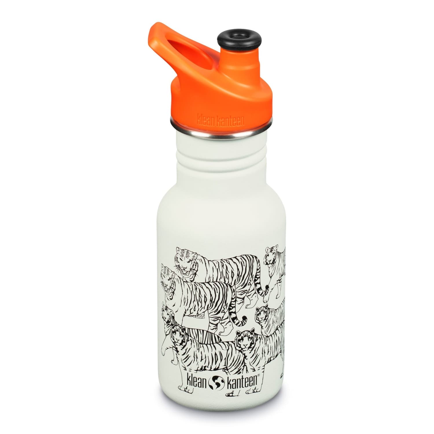 Klean kanteen kids reusable stainless steel water bottle White orange tigers