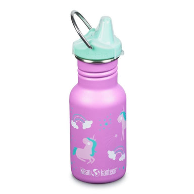 Klean kanteen spill proof sippy top stainless steel reusable water bottle purple unicorns