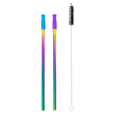 EcoVessel Stainless Steel Reusable Straws & Brush Set annodized rainbow